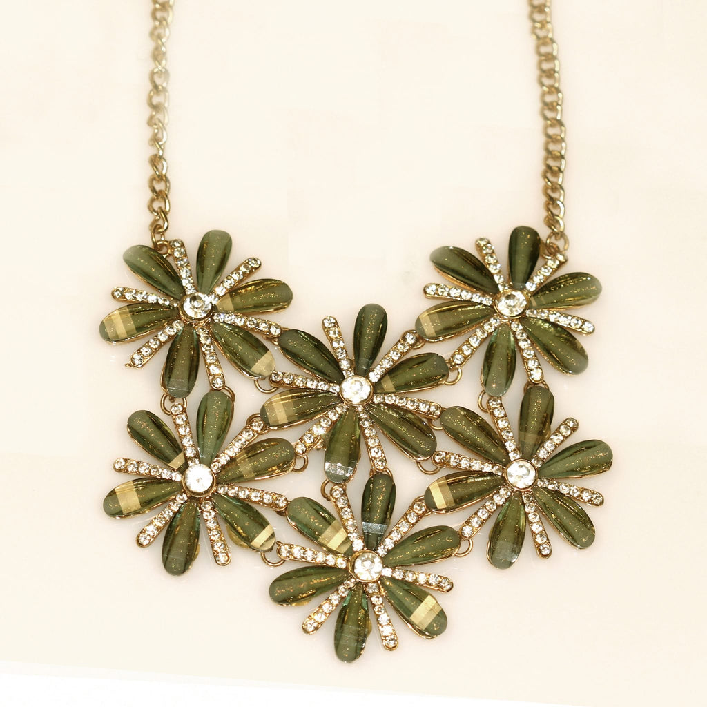 Floral necklace- grey green - CrystalCraftWorld